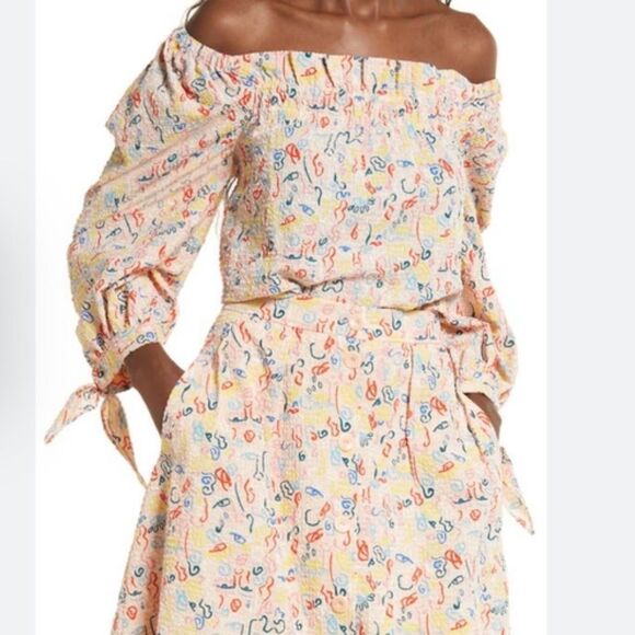 Nordstrom By Cristina Martinez Poet Print Textured Top Cottage Core Boho Modern - Picture 2 of 12